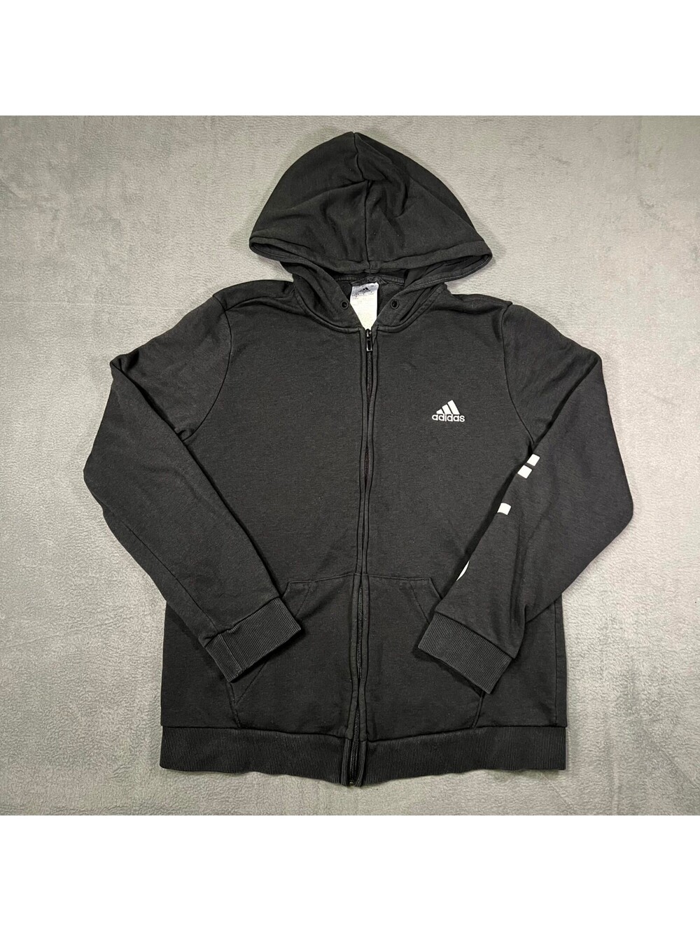 Adidas Hoodie Black Womens Large Full Zip Cotton Sleeve Spell Out Logo Outdoor